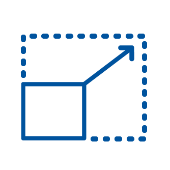 Small rectange icon within a dotted rectangle with a diagonal arrow