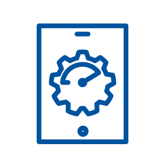 Icon of a speedometer within a gear displayed on a tablet