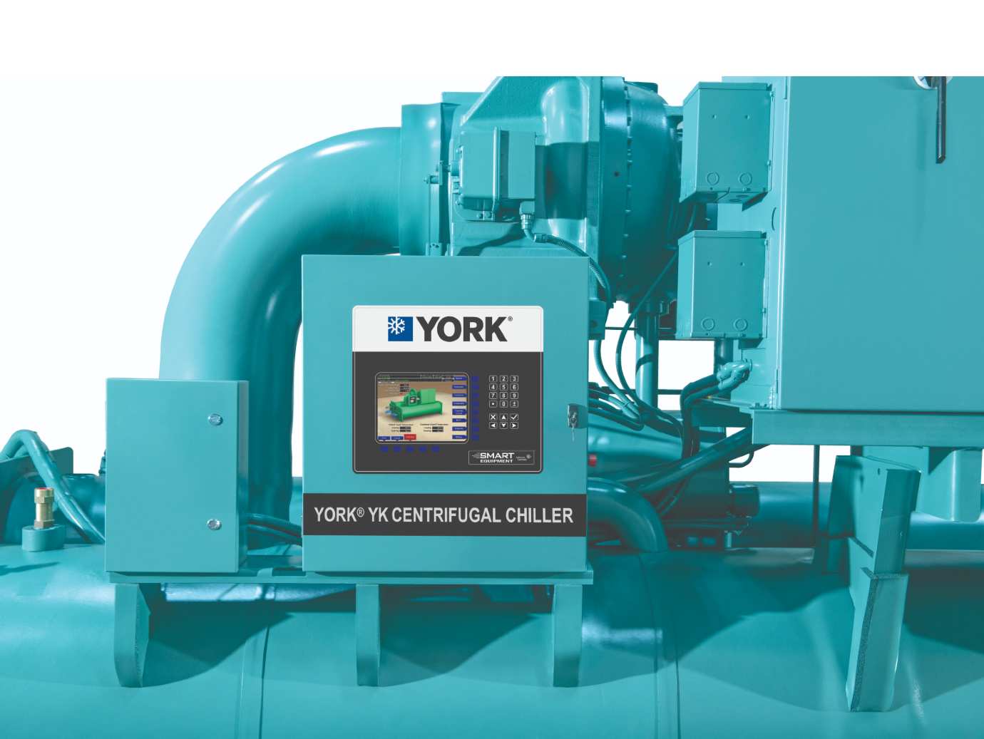 YORK YK Centrifugal Chiller close up showing quick restart feature. 